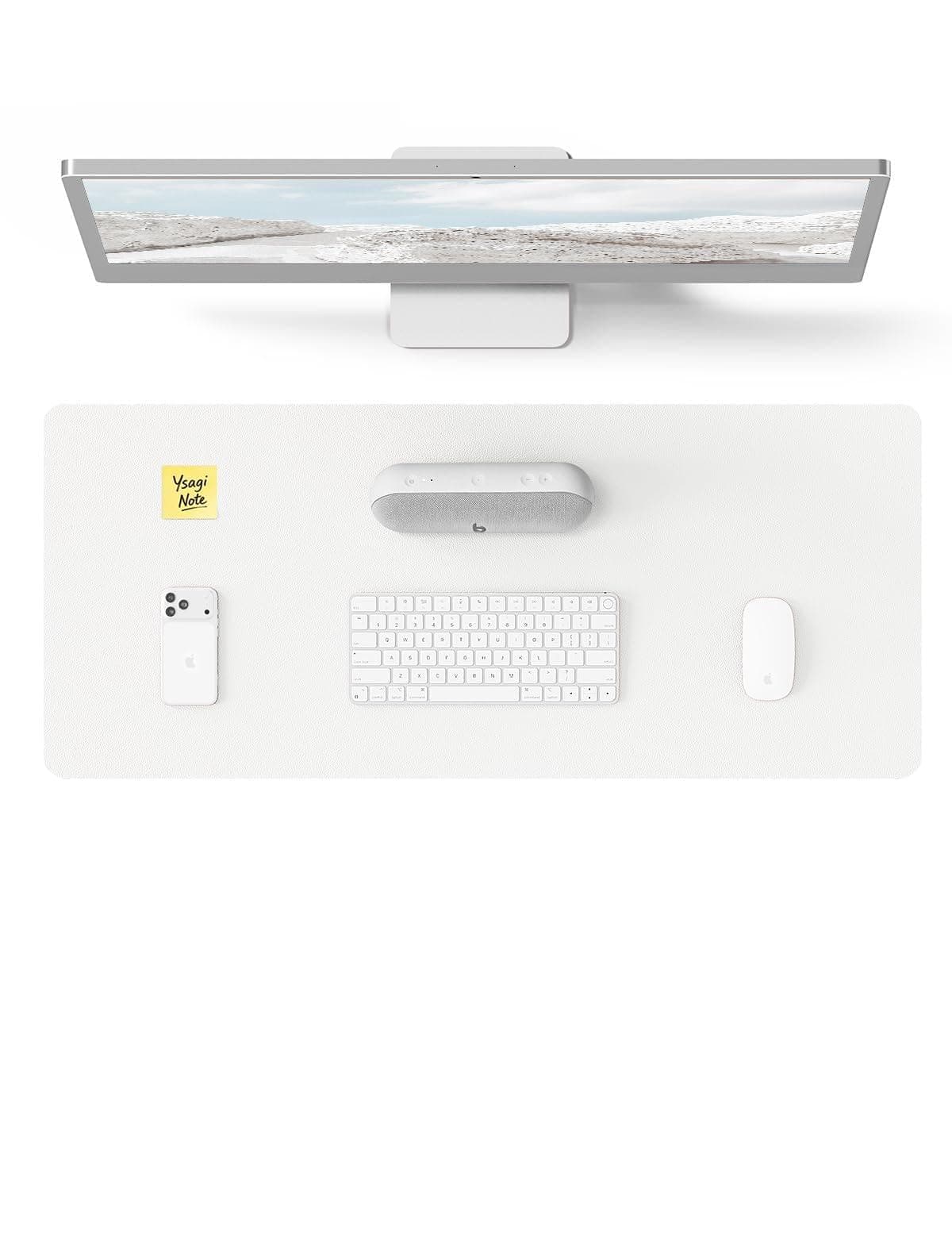 Leather Desk Protector, Office Mat, Large Mouse Mat, Non-Slip PU Leather Blotter, Laptop Desk, Waterproof Writing Pad for Office and Home (White, 23.6" x 13.8")