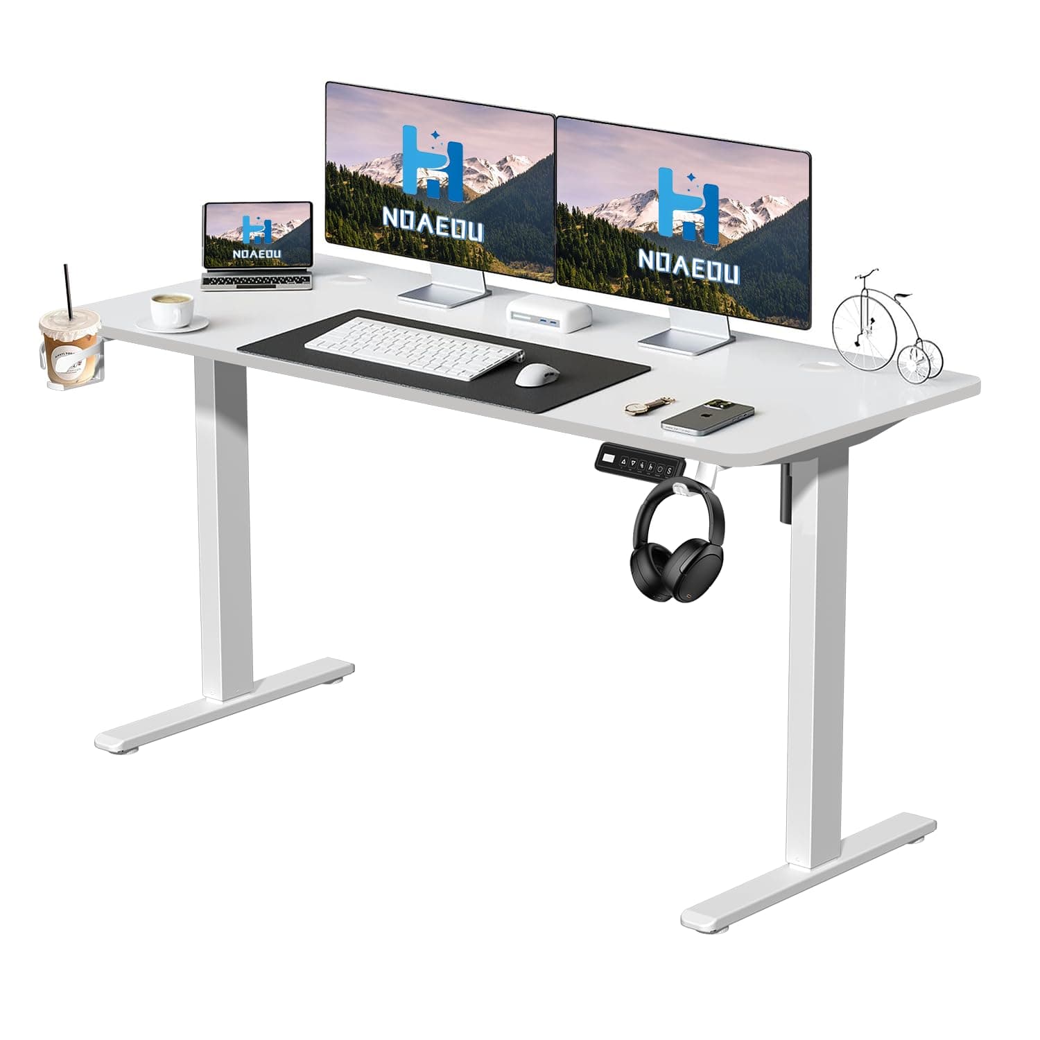 Standing Desk, Height Adjustable Electric Stand up Desk,140cm Computer Desks Home Office Desks, Stand Up Computer Table Workstations for Home Office (White)