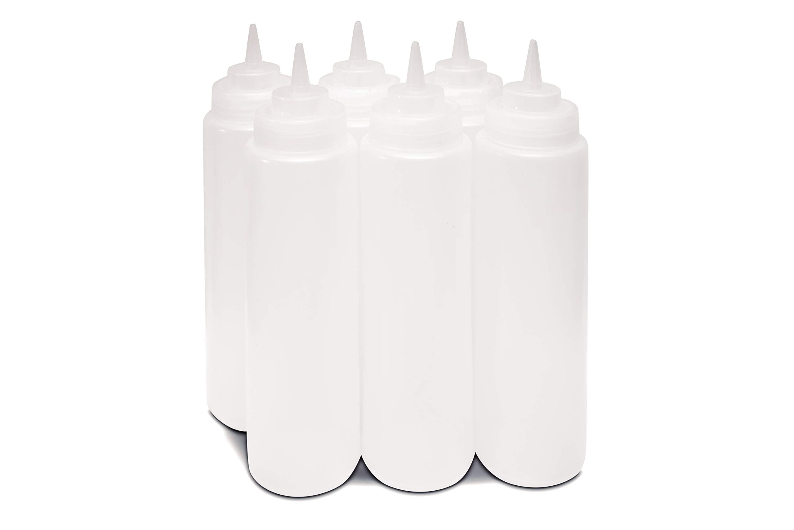 THW® 24 oz (710 ML) Plastic Squeeze Bottles For Ketchup BBQ Sauce Syrup Condiments Mustard Mayo Hot Sauce Olive Oil Dressing, Clear- Pack of 6 Pieces