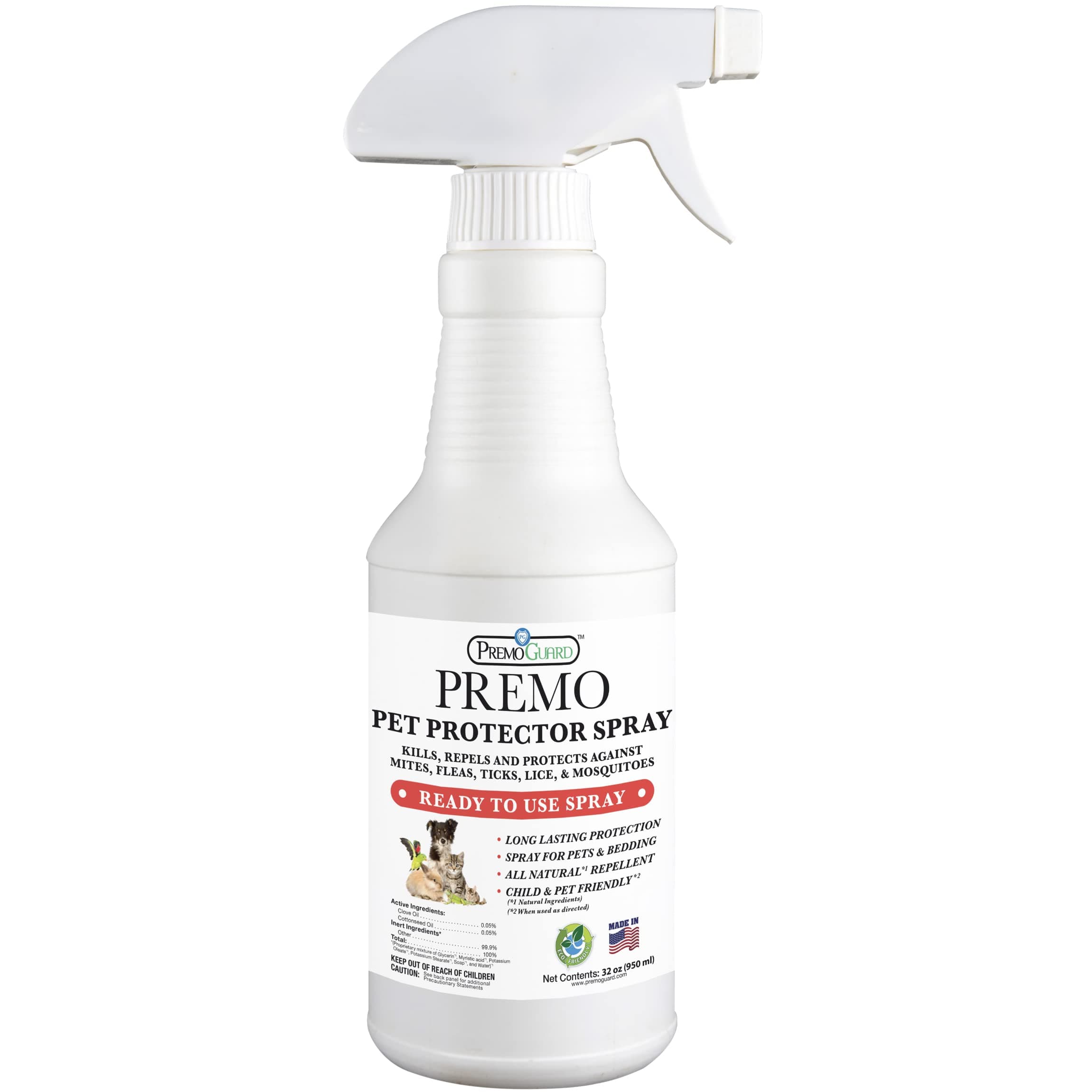 Pet Protector Spray - 32 oz - Kills Mites, Fleas, Ticks, & Mosquitoes - for Dogs, Cats, & Home - Natural Plant Based Oils for Control, Prevention & Treatment - Family Safe