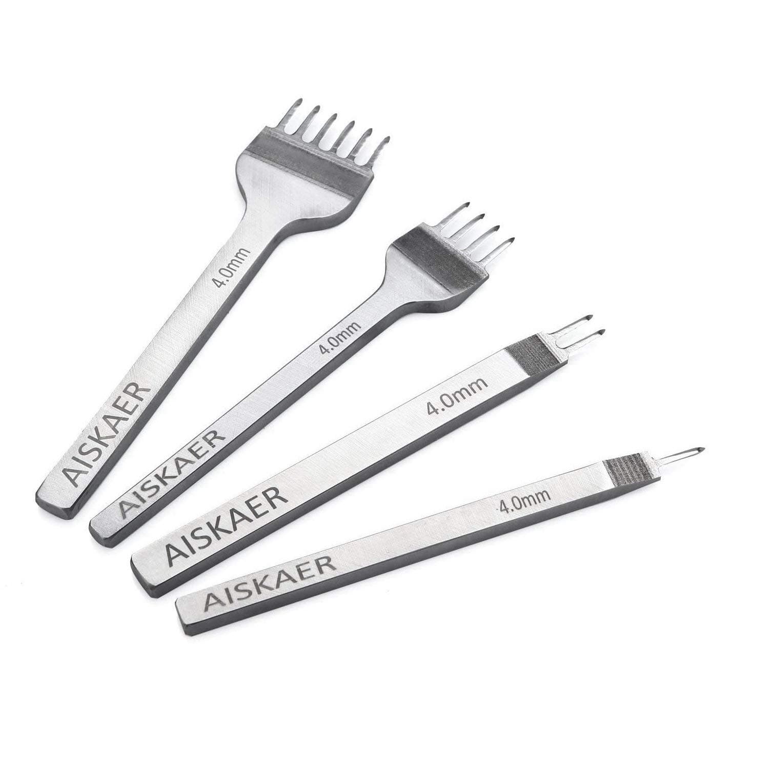 Aiskaer Leather Stitching Punch Set, Diamond Chisel Tools, 4mm White Steel 1/2/4/6 Prong for Leather Craft DIY
