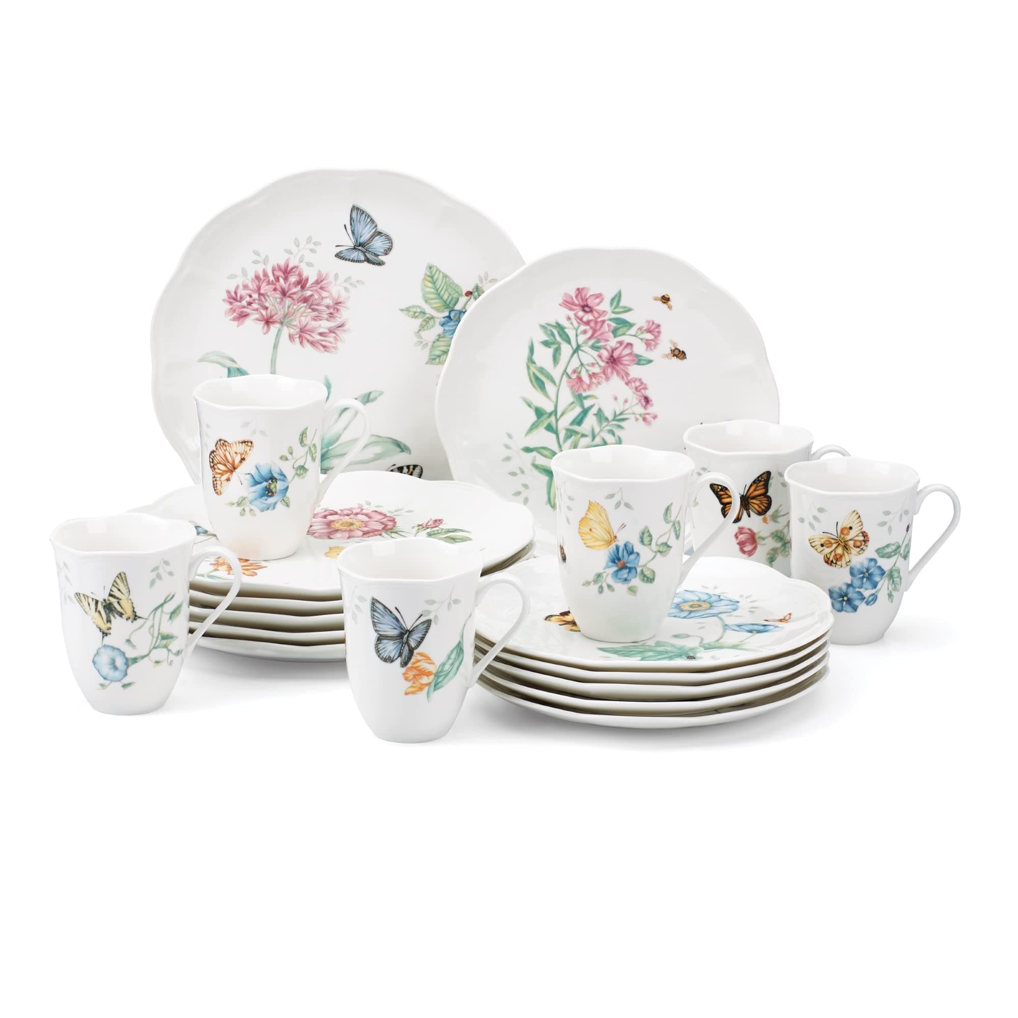 Dinnerware Set, Butterfly Meadow 18-Piece Set, Service For 6, White Porcelain, Butterfly And Flower Designs, Plates And Bowls Sets, Dishwasher Safe, Home & Kitchen (18 Pieces, Assorted)