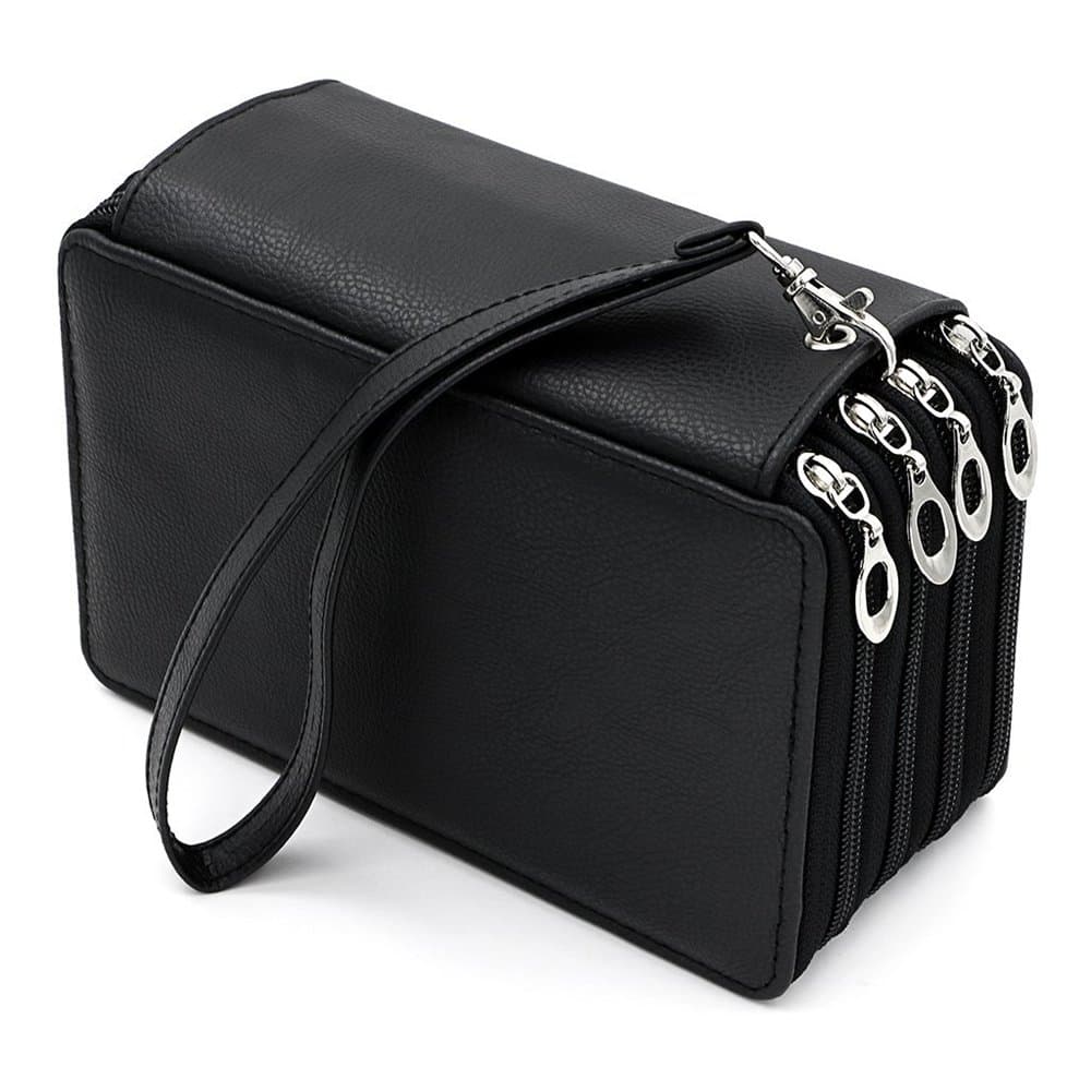 Large Polyurethane Leather Pencil Case for 72 Pencils, Make-Up Case, Stationary Pouch, Cosmetics Case, Organiser, for Prismacolour Pencils, Watercolour Pencils Black