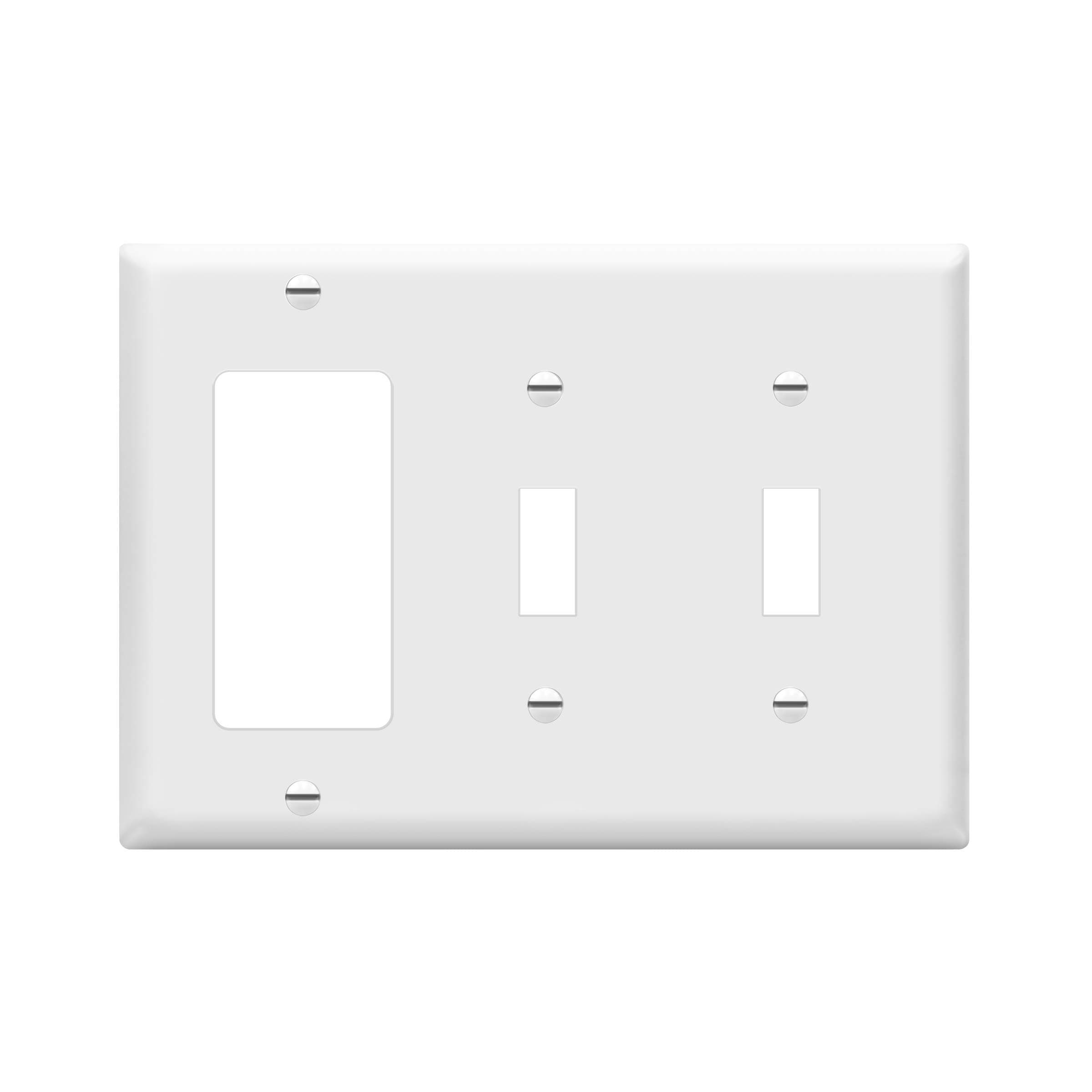 Decorator/Toggle Light Switch Wall Plate Combination by Enerlites 881231-W 3-Gang, White, Standard Size, Unbreakable Polycarbonate, GFCI Rocker Paddle Receptacle Cover