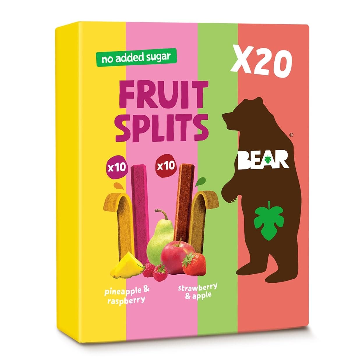 BEAR Strawberry & Apple and Pineapple & Raspberry FRUIT SPLITS Variety Pack - Delicious Real Fruit - Healthy - 20 packs