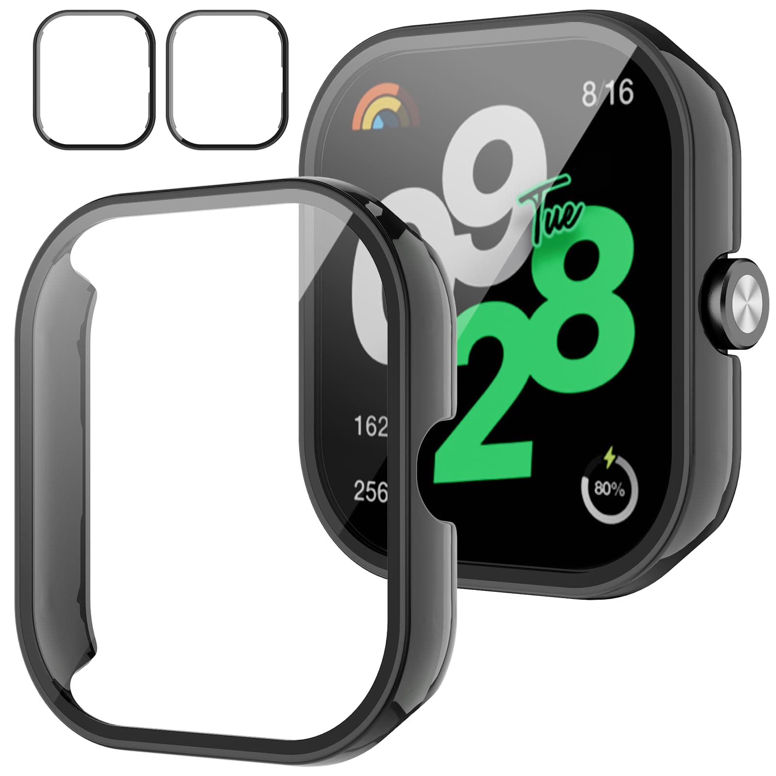 Rc-Z 2-Pack Screen Protector Case for Xiaomi Redmi Watch 5/4 Smartwatch, Hard PC Bumper & Tempered Glass Film Replacement Accessories (Not for Redmi Watch 5 Active)