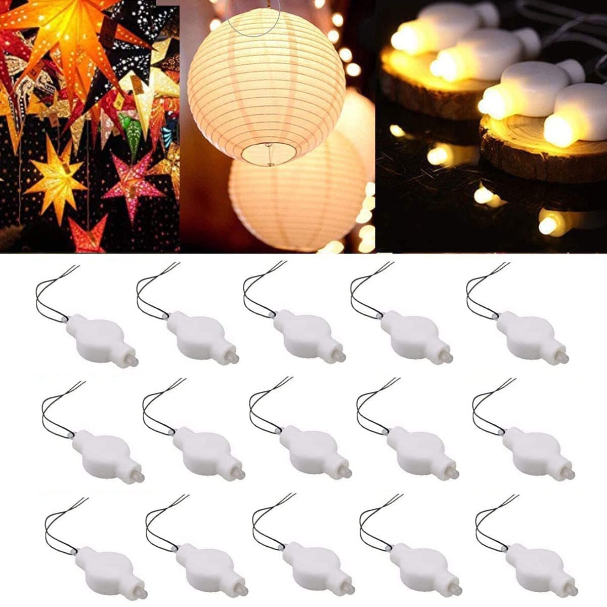 Hanging LED Paper Lantern Lights – 15 Pack Small Battery Operated LED Balloon Light for Chinese White Paper Lanterns with Lights | Mini Battery Powered Led Bulb for Party Craft Decoration (Warm White)