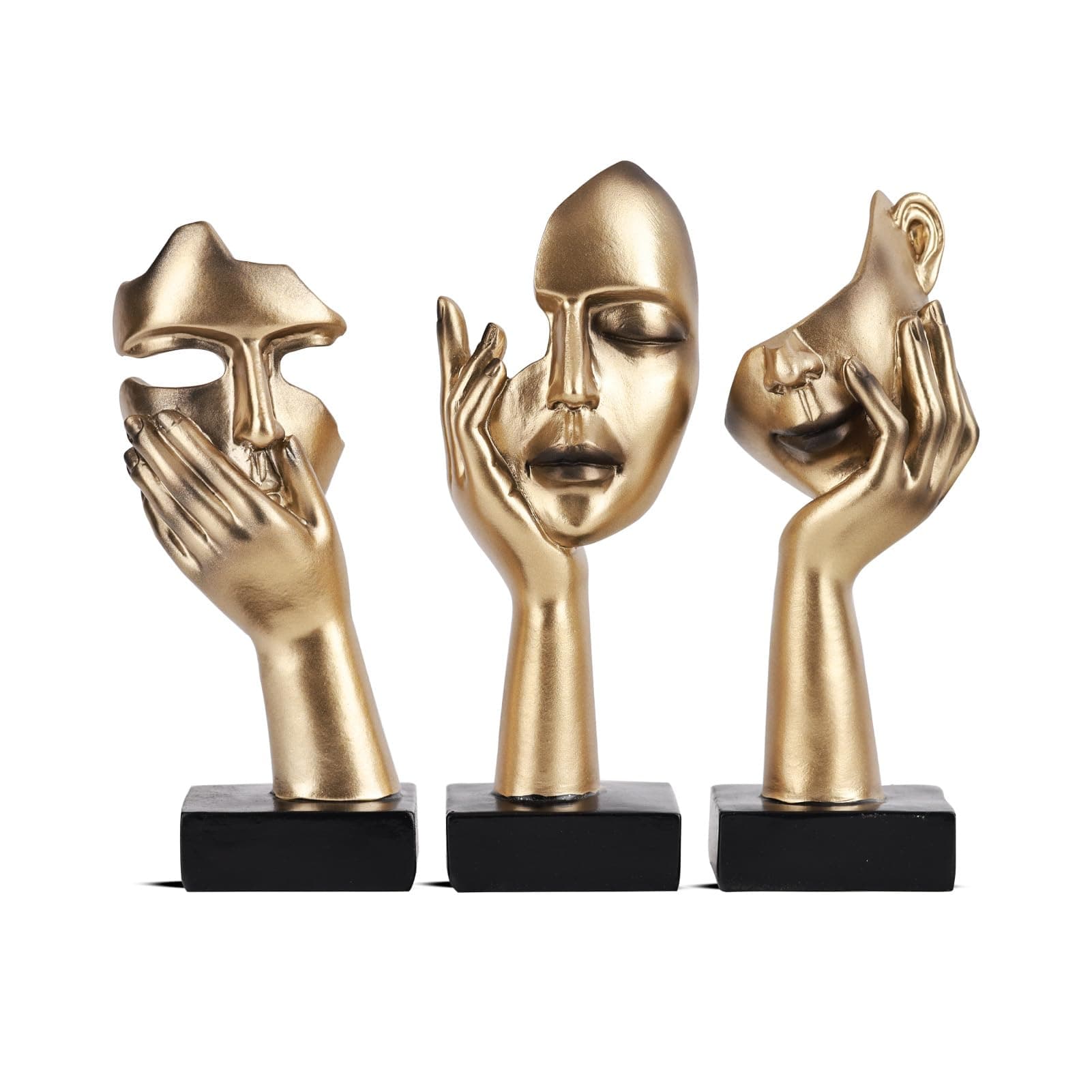 3 Pcs Thinker Small Statue Set - Black Gold Home Decor Abstract Art Figurines for Shelves, Living Room Coffee Table, Office Desktop (3 Pcs Gold, 6")