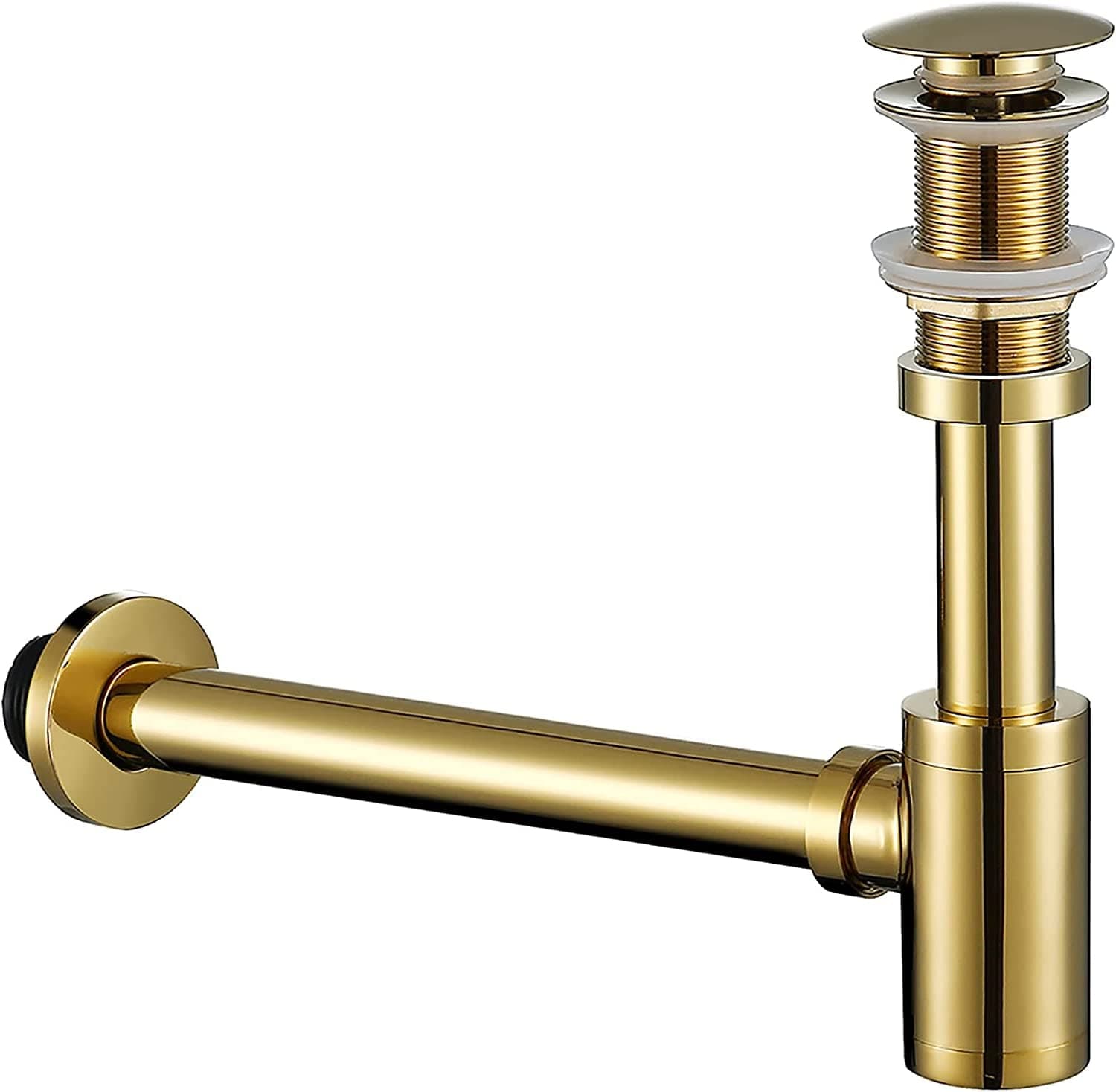Bathroom Basin Sink Stopper P-Trap Complete Set, Adjustable Height 1-1/4 Bottle Trap Basin Sink Waste Drain Set NO Overflow, General US/CA Standard, Brushed Gold