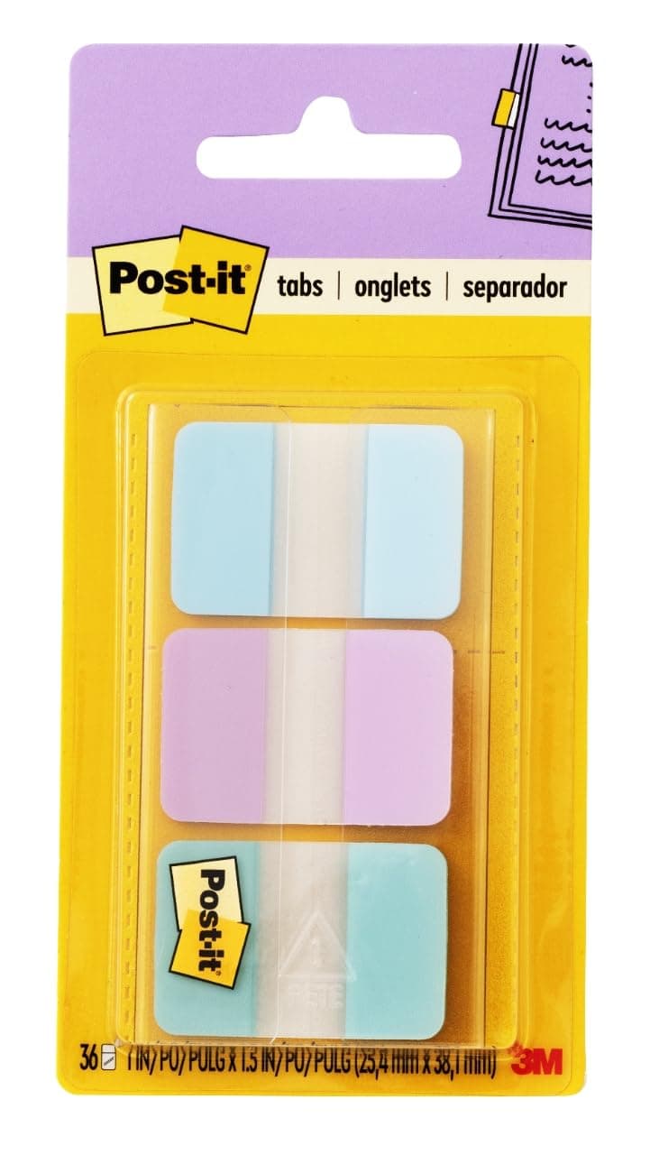 Post-it® Pastel Color Tabs, Gradient Blue, Pink, Clear, 36 Tabs/Pack