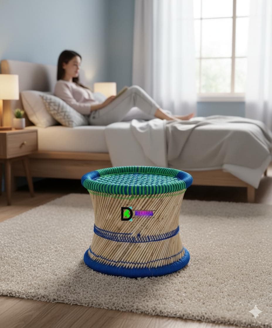 D.K Mudda Ecofriendly Handicraft Cane Bar Stool Mudda Chair for Indoor/Outdoor Furnishings - 1 PC(Multicolor)