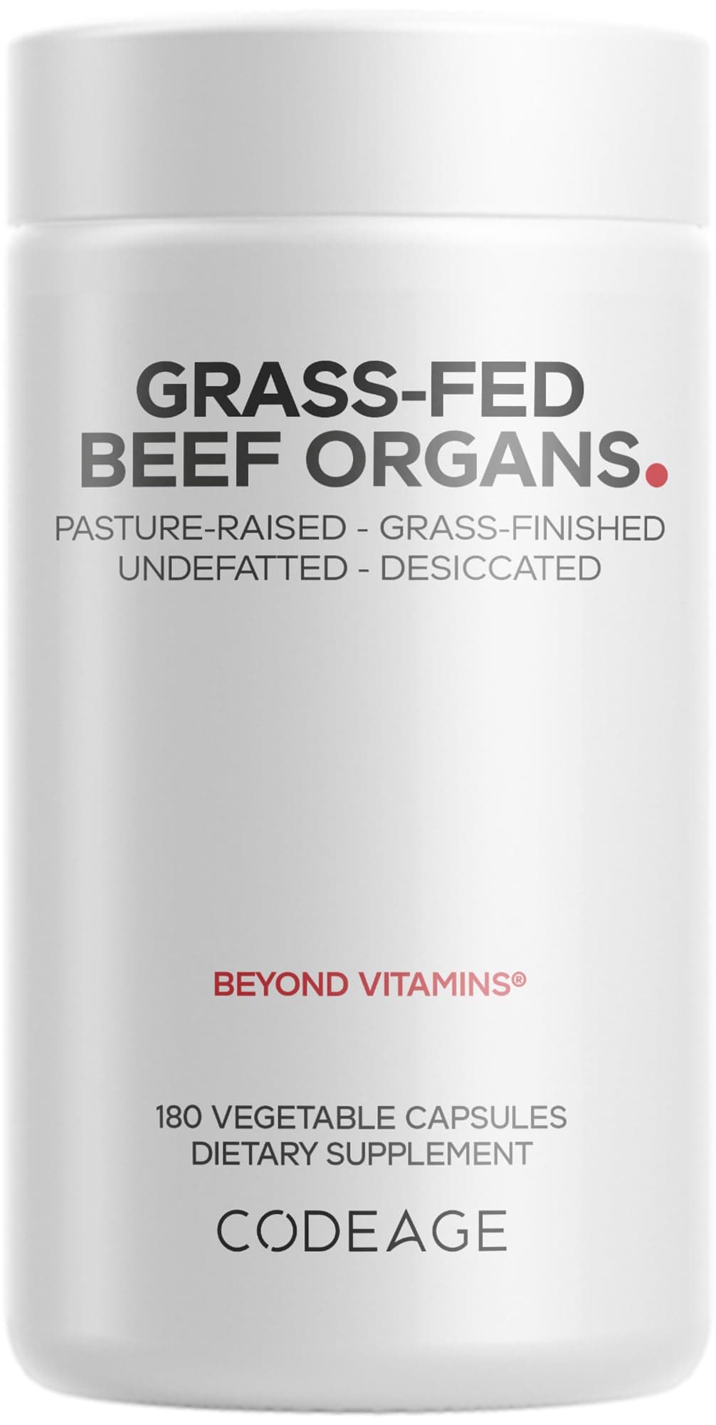 Codeage Grass Fed Beef Organs Desiccated, All in one Liver, Heart, Kidney, Pancreas, Spleen, 3000mg per Servings, 180 Capsules