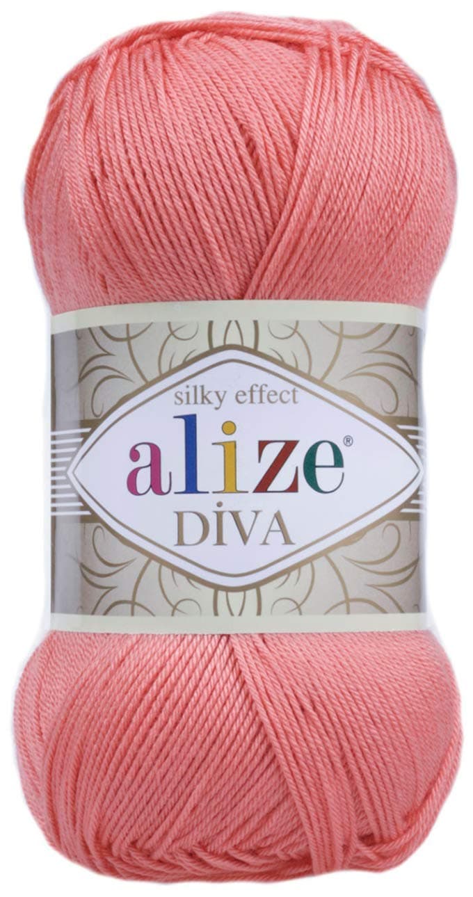 Alize Hand Knitting Yarn 100% Microfiber Acrylic Yarn Diva Silk Effect Thread Crochet Art Lace Craft Lot of 4 skeins 400gr 1532yds Color (619 Coral)