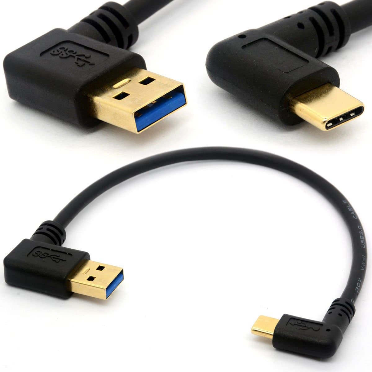 BSHTU Gold Plated Angled USB C Cable Extension 90 Degree Type C to USB 3.0 Right Angle Male Converter Data Sync Charging USB-C Adapter Cord (USB 3.0 Left)