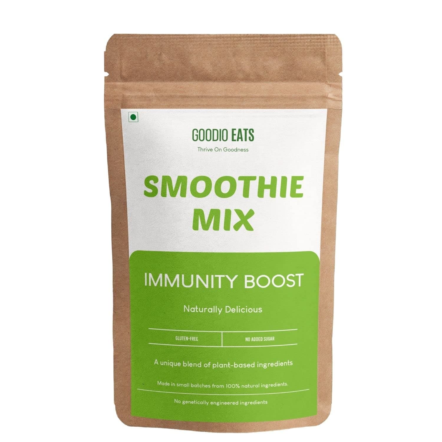 Goodio Eats - Thrive On Goodness Smoothie Mix | Immunity Smoothie | All-Natural Blend Of Moringa Wheatgrass Super Greens and Dates | Healthy Shake Mix | No Refined Sugar | Fibre Rich | Protein Source | Ready in 30 Seconds | No Artificial Flavors - 150g