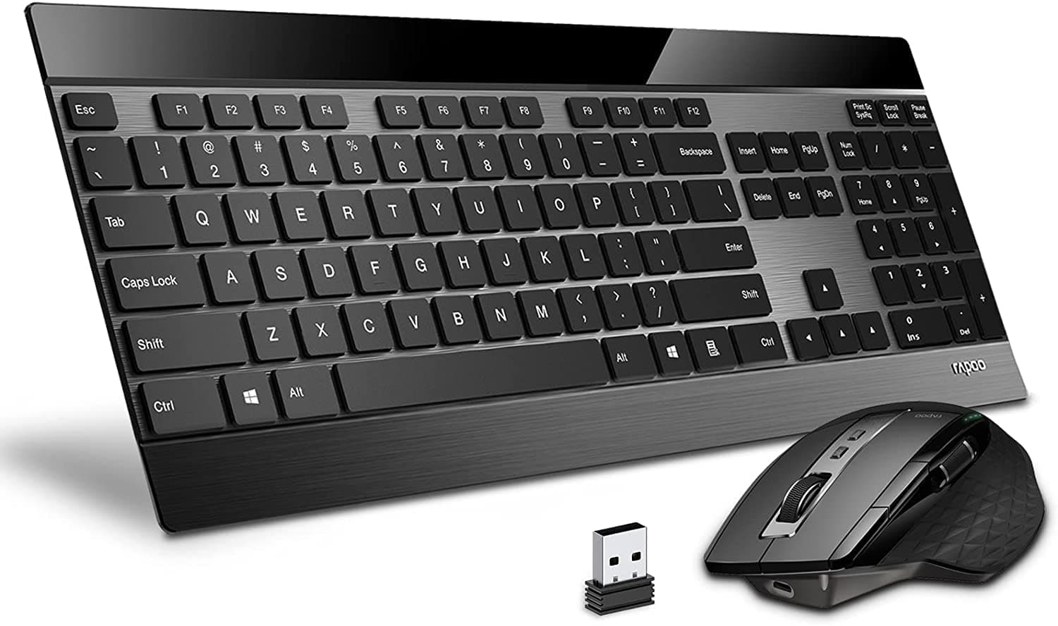 RAPOO 9900M Multi Mode Wireless Keyboard and Mouse Rechargeable Combo (Bluetooth 3.0/4.0/2.4G) English layout, Connect Up to 4 Devices, Extremely Thin Keyboard with Multi-Functional Mouse