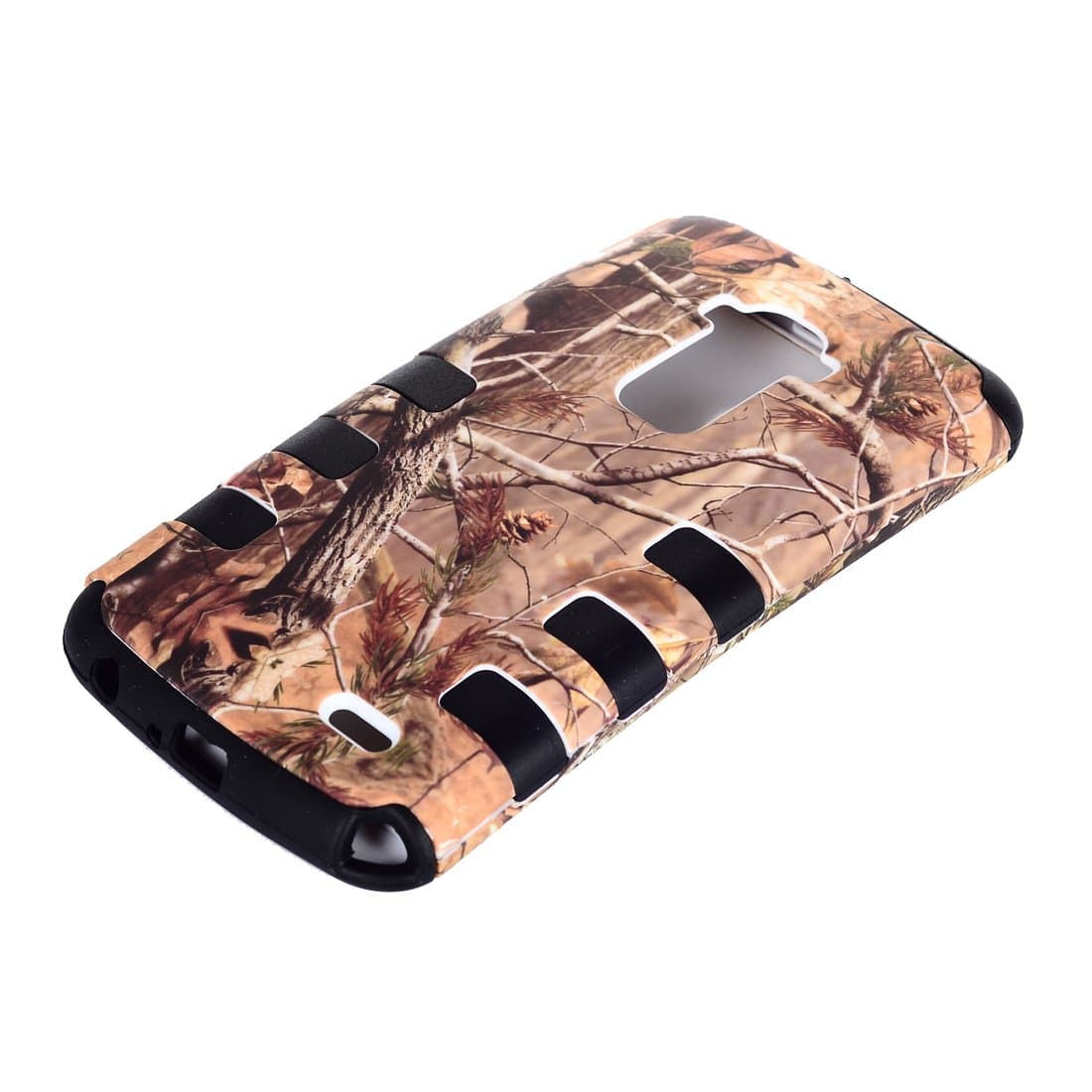 Route66 TUFF HIGH PROTECTOR Armor Rugged Shockproof Dirtproof Hybrid Case for LG G FLEX black rubber with brown real Tree Mossy Oak Camouflauge hard cover