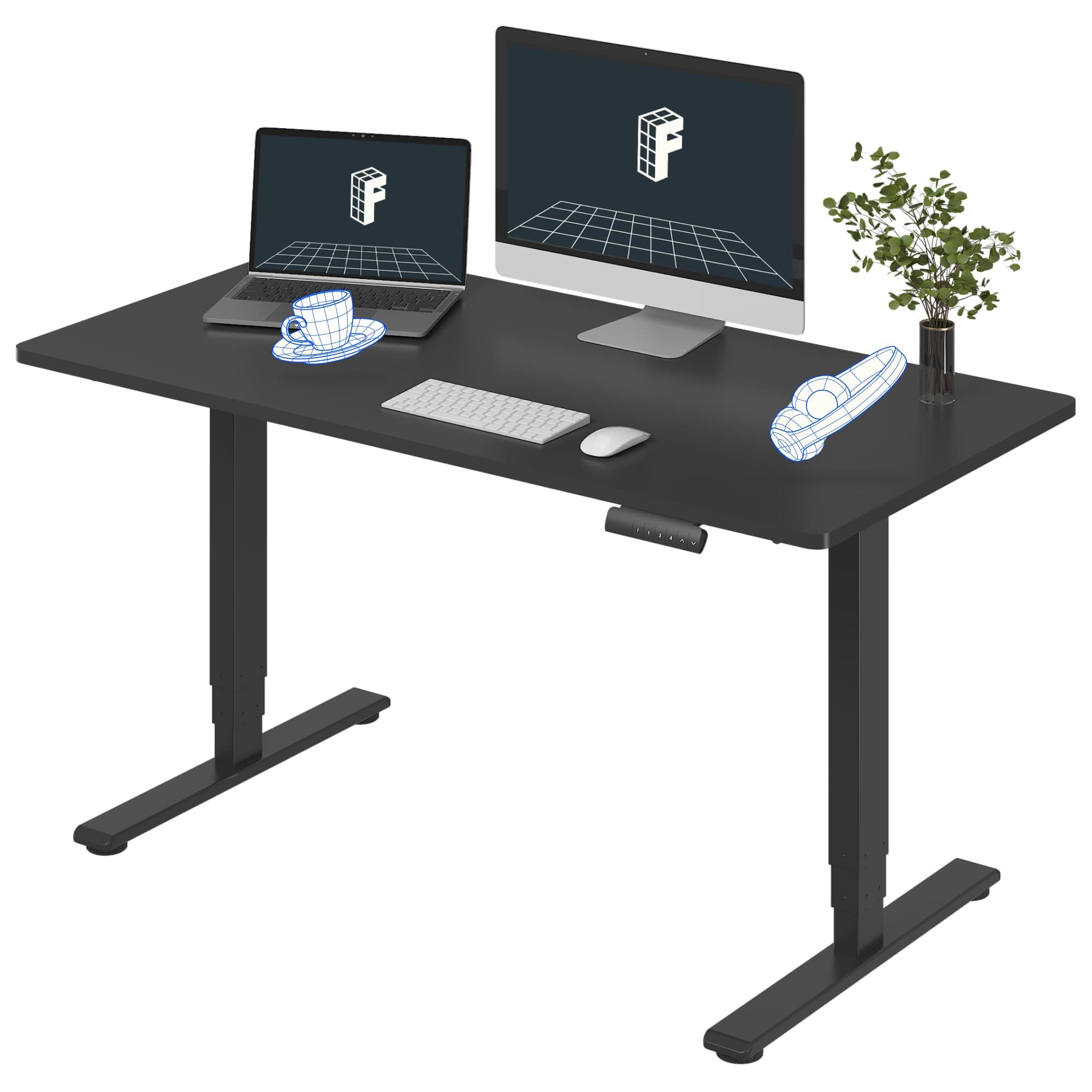 FLEXISPOT E6 3-Stage Dual Motor Electric Standing Desk 55 x 28 Sit Stand Up Desk, Holds 220 lbs, Adjustable Height w/Memory Presets, One-Piece Black Desktop & Black Frame, Ships in 2 Boxes