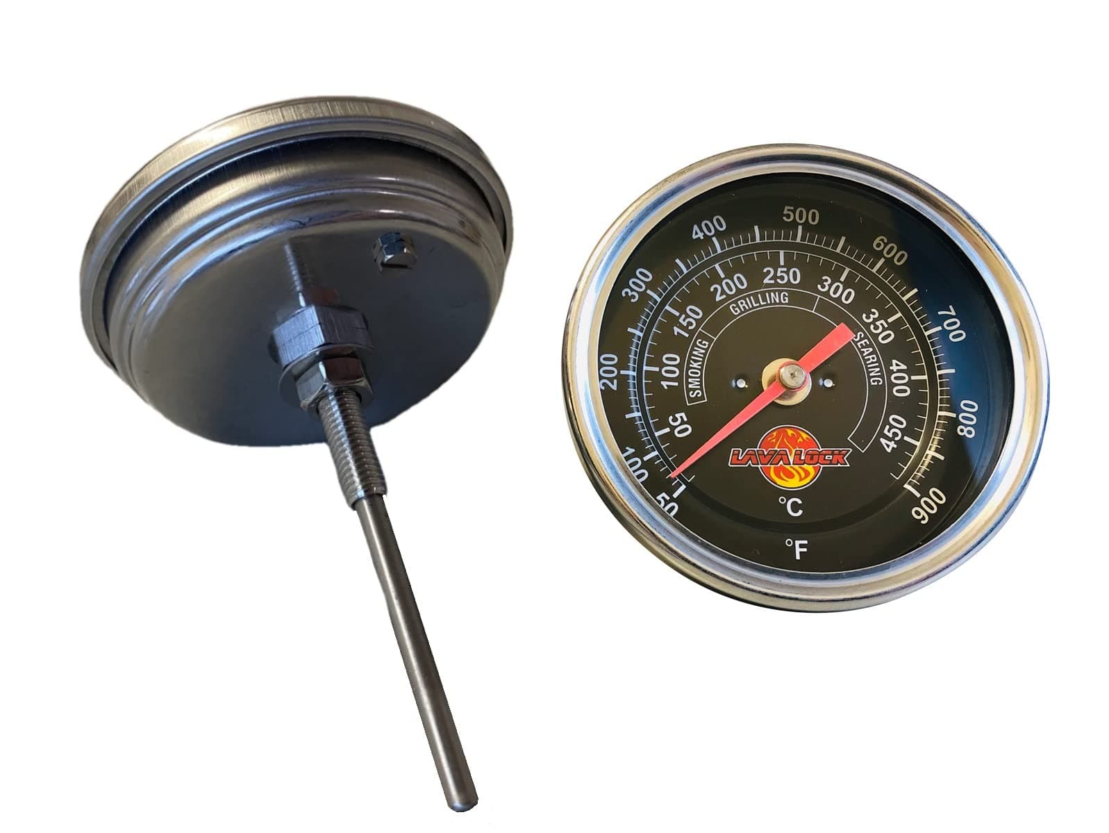 LavaLock BBQ Grill Thermometer 50F-900F High Temp Range Heavy Duty Premium Quality Smoker Thermo 3 in. Black Face black