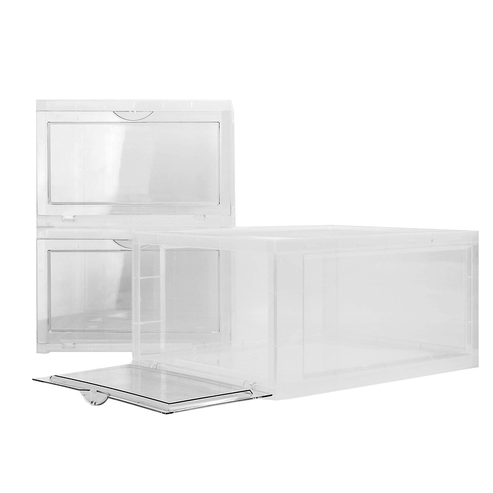 Set of 3 Plastic Shoe Boxes | Stackable Trainer Containers | Shoe Storage Cabinet | Clear Plastic Sneaker Display | Shoe Cupboard | Wardrobe Boxes | Pukkr