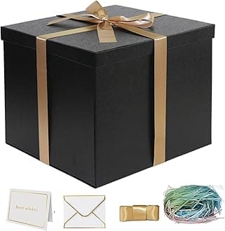 YINUOYOUJIA Large Gift Box 12x12x10 Inches,Black Gift Boxes for Presents,Birthday Box,for Packaging,Valentine's Day,Mother's Day,Christmas,Anniversaries,Family or Business.
