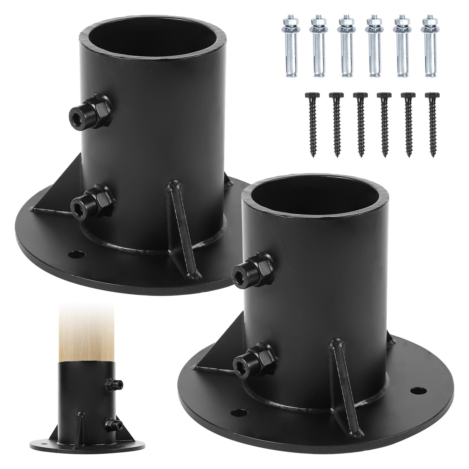 Pehciroe2PCS Round Posts Base Bracket Chain Link Fence Flange Post Holder Heavy Solid Pole Floor Flange for Holding Fence Mailbox Pergola Railing Deck Round Posts (OD 2-7/8'') with Screws