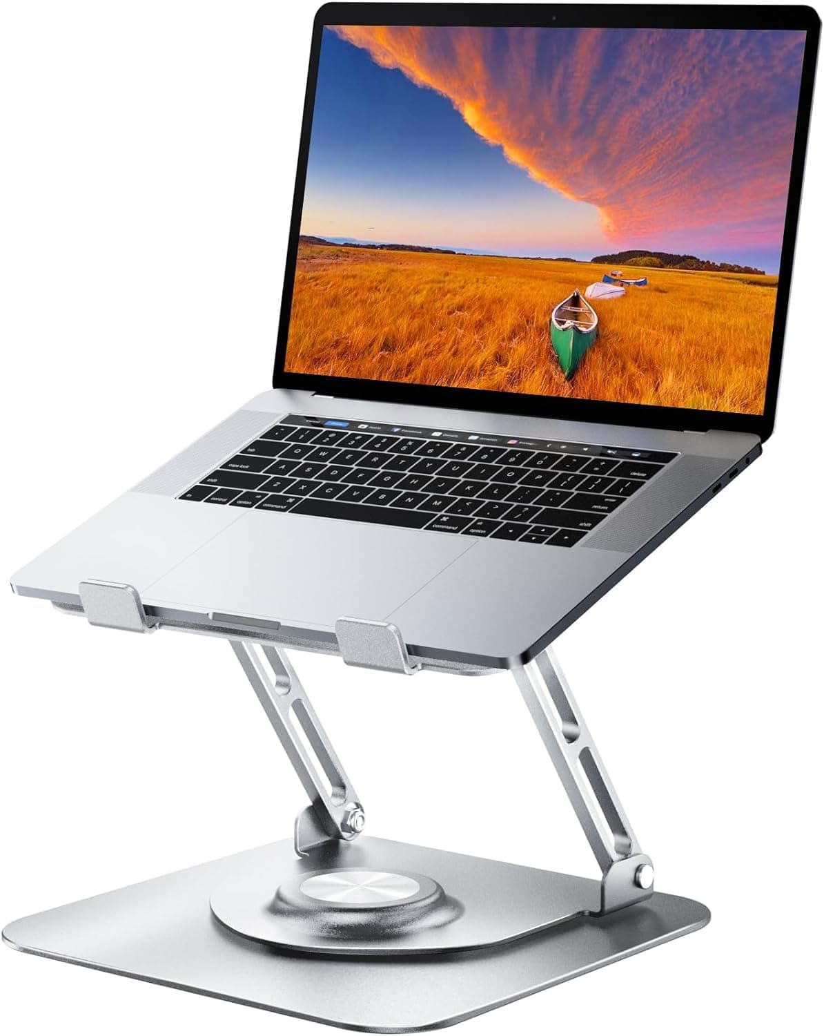 Laptop Stand for Desk, Adjustable Computer Stand with 360° Rotating Base, Ergonomic Laptop Riser for Collaborative Work, Foldable & Portable Laptop Stand, fits for All 10-17" Laptops (Silver)