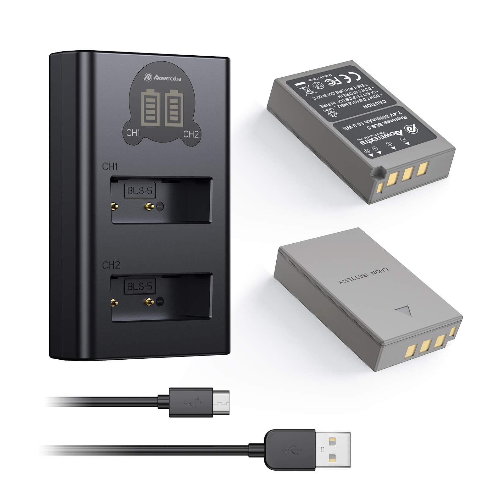 2 Pack Replacement BLS-50 Battery and Dual LCD Battery Charger Kit Compatible with Olympus BLS-5, BLS-50, PS-BLS5 and Olympus OM-D E-M10, Pen E-PL2, E-PL5, E-PL6, E-PL7, E-PM2, Stylus 1