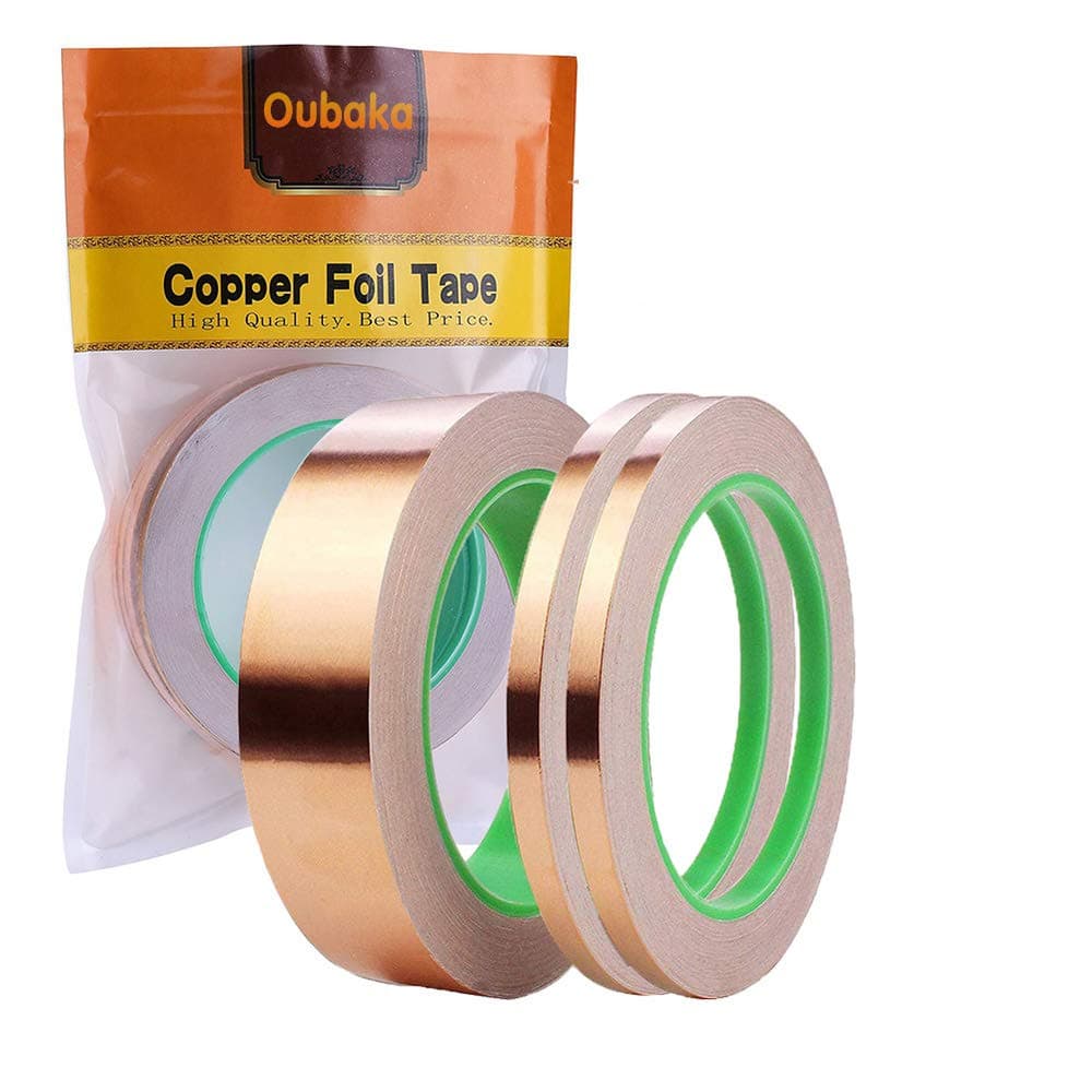Oubaka 3 Pack Copper Foil Tape,Double-Sided Conductive Copper Tape Adhesive for EMI Shielding,Paper Circuits,Electrical Repairs,Grounding(1/4",1/4",1")