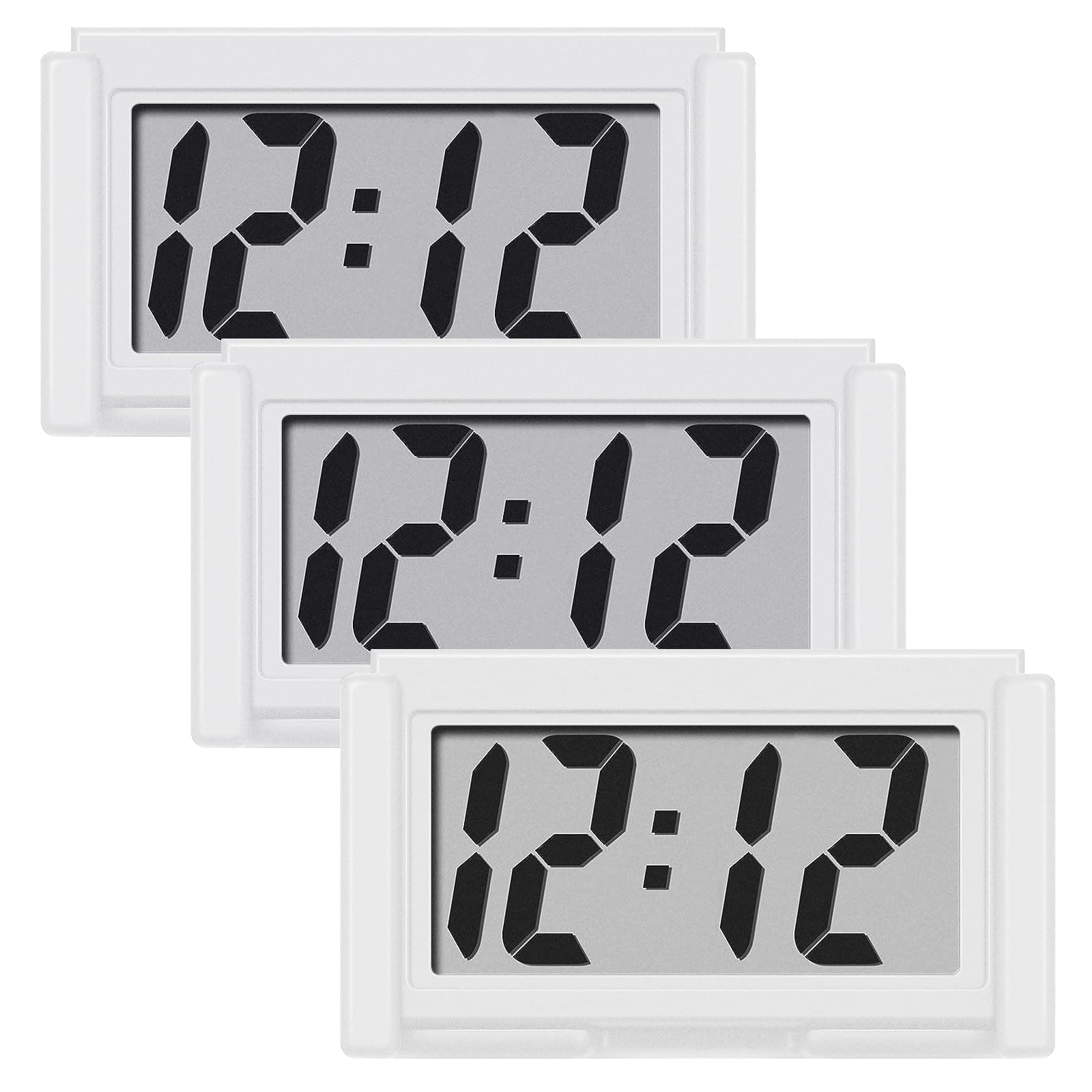 Car Dashboard Digital Clock - with Jumbo LCD Time & Day Display - Mini Automotive Stick On Watch for Car Truck Dashboard & Air Vent (White-3)