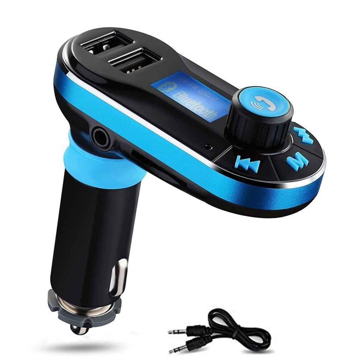 Perbeat Bluetooth FM Transmitter Wireless Receiver Hands free Car Kit Radio Adapter MP3 Player Dual USB Car Charger support SD Card USB Flash Disk for Smart phone, iPhone, iPad,etc (BT66 Blue)
