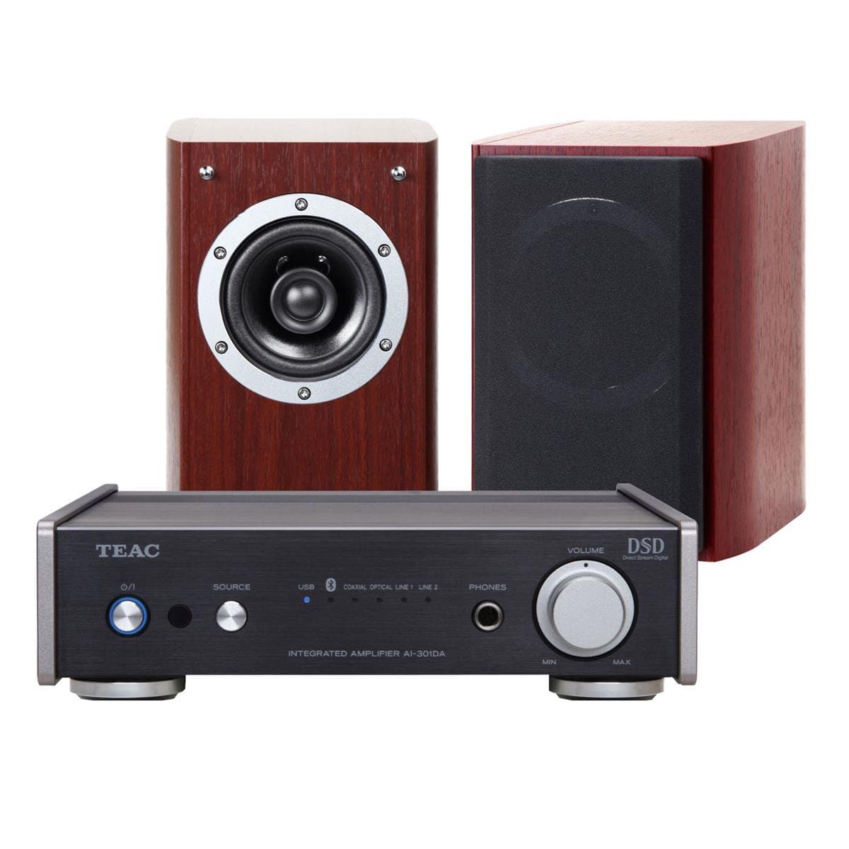 TEAC AI-301DA Integrated Amplifier and LS-301 Speaker Package (Black/Cherry)