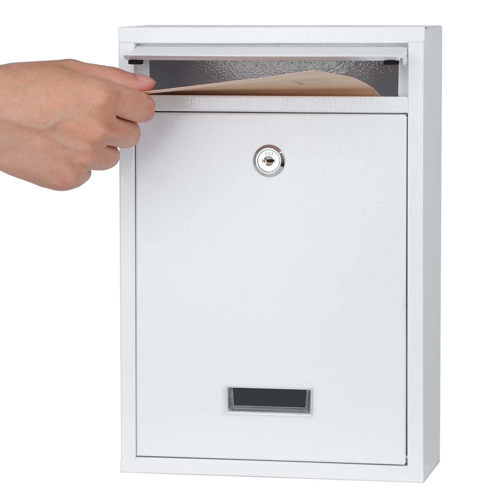 KYODOLED Key Lock Mailboxes for Outside, Locking Wall Mount Mailbox, Security Key Drop Box for Letters, Cash, Cards, Steel Mail Box for House Office School, 12.4H x 8.54L x 3.35W Inches, White