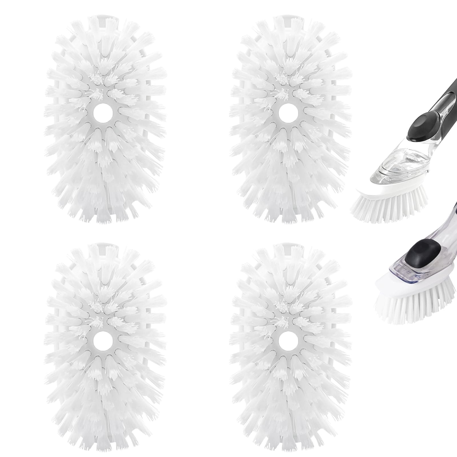 Shadowgallery Brush Refills for OXO Dish Brush - 4 Pack Dish Brush Cleaning Soap Dispensing Head Replacement for Scrubber (White)