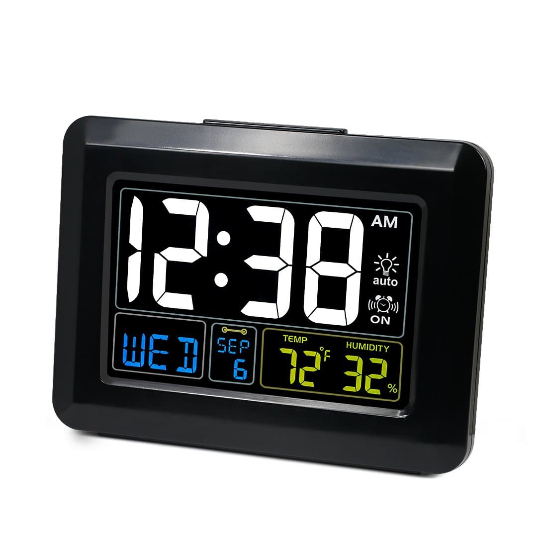 [Upgrade Version] ZHPUAT Digital Alarm Clock Auto Brightness, Both USB Battery Operated, 6 Grades Adjustable Light, 4 Time Zones Auto DST Bedrooms, Black