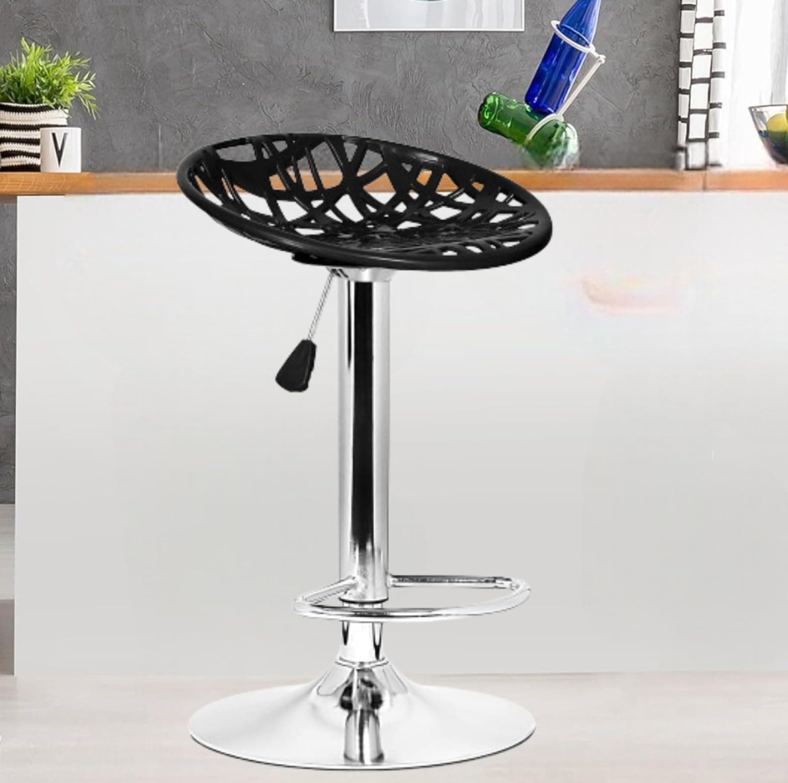 Spiderweb Height Adjustable & Revolving Bar Stool/Kitchen Chair/Cafetaria Chair Black (1 Pc)