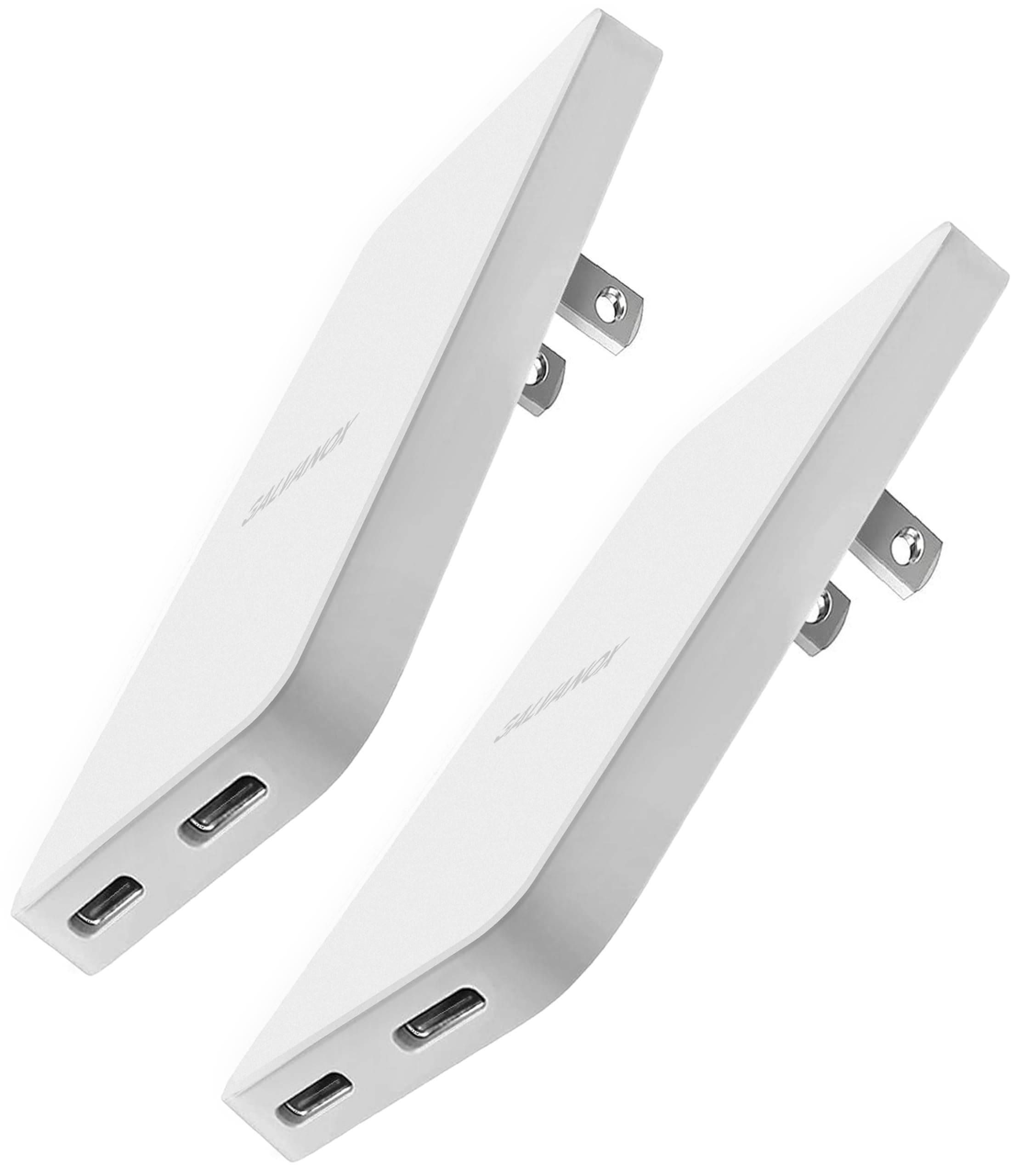 Flat USB-C Wall Chargers (2 Pack) Ultra Thin Type-C Dual Port Outlet Plug (20W Fast-Charging) Compatible with All iPhone and Samsung Galaxy Phone Models, Folding Prongs (2 Count)