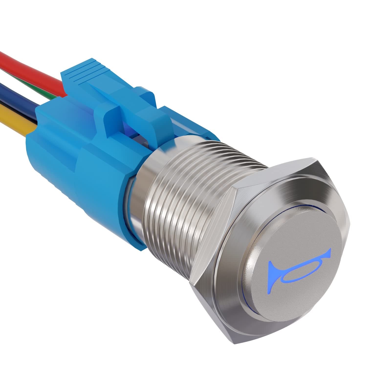 APIELE 16mm 12V Momentary Speaker Horn Push Button Toggle Switch 0.63" Mounting Hole 1NO 1NC SPDT with Pre-Wiring Socket for Car Auto Motor (Blue)