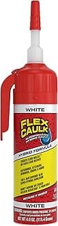 Flex Caulk, Waterproof & Weatherproof Hybrid Polymer Sealant, Strong, Paintable, Indoor, Outdoor, Bath, Shower, Sink, Window, Baseboards, Door, RV, Roof, Wood, Auto & Marine, White, 4 oz, 1-Pack