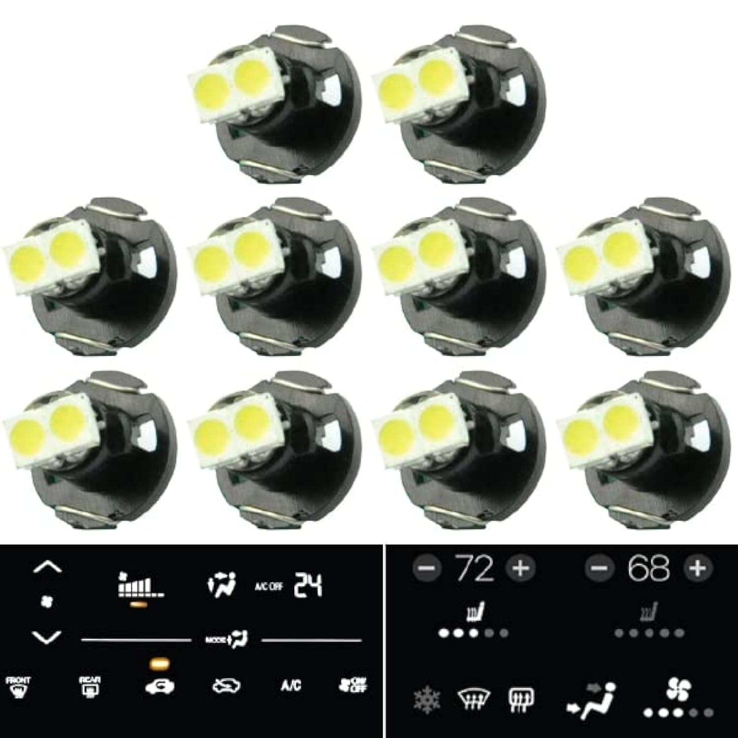 Jtech 10 x T4.2 Neo Wedge 2 SMD LED White Car Instrument Cluster Panel, A/C Dash Climate Gauge, Heater Control Lights Bulbs