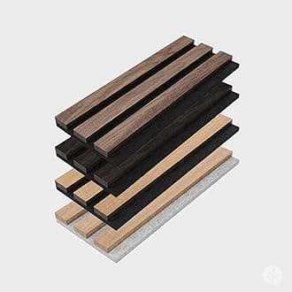 Wall Panels for Interior Wall Decor - Wood Slat Wall Panel Samples Pack (4PCS) - Wall Decor Natural Oak/Walnut/Oak (Grey)/Smoked Wood Wrapped Soundproof Wall Panels