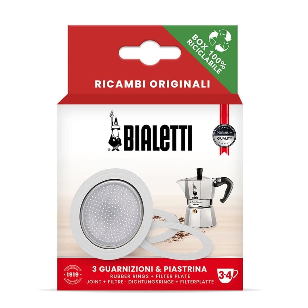 Bialetti 3 GASKET + 1 FILTER 3/4 CUPS