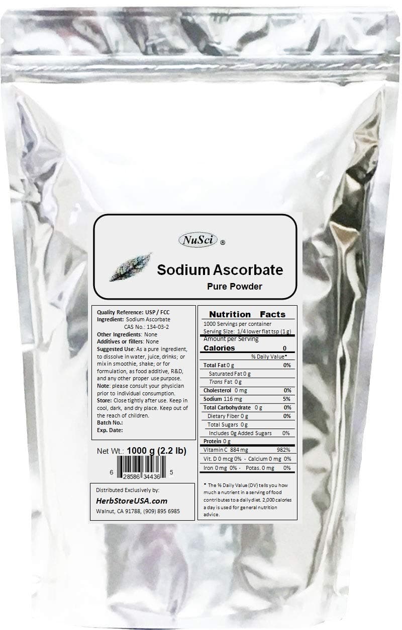 Sodium Ascorbate Pure Powder 1000g (2.2lb, 35.2oz) VC-Na Buffered Vitamin C.