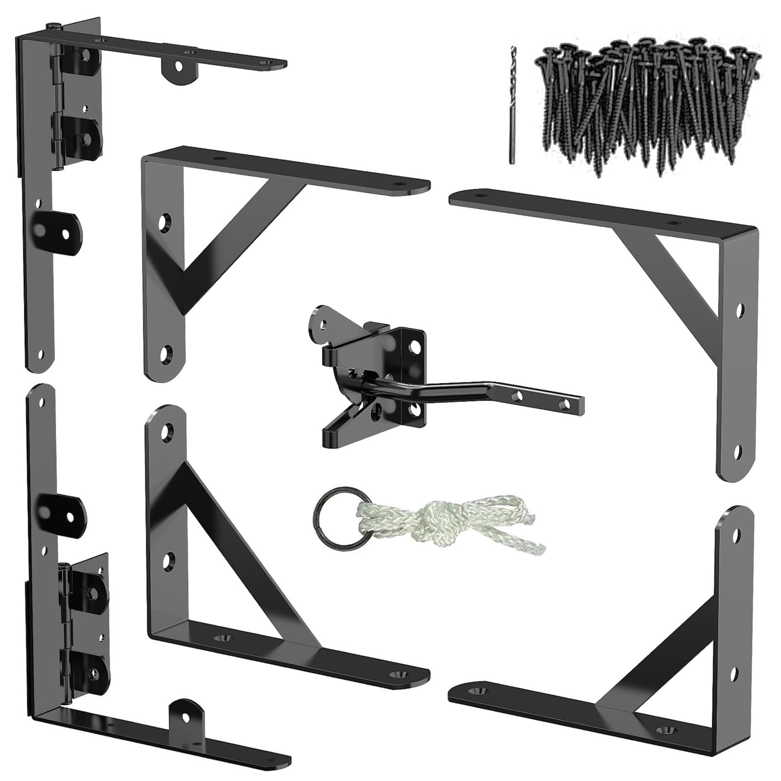 Gate Frame Fence Kit With Gate Latch, Anti-Sag Corner Brace Bracket Hardware Kit With Hinges