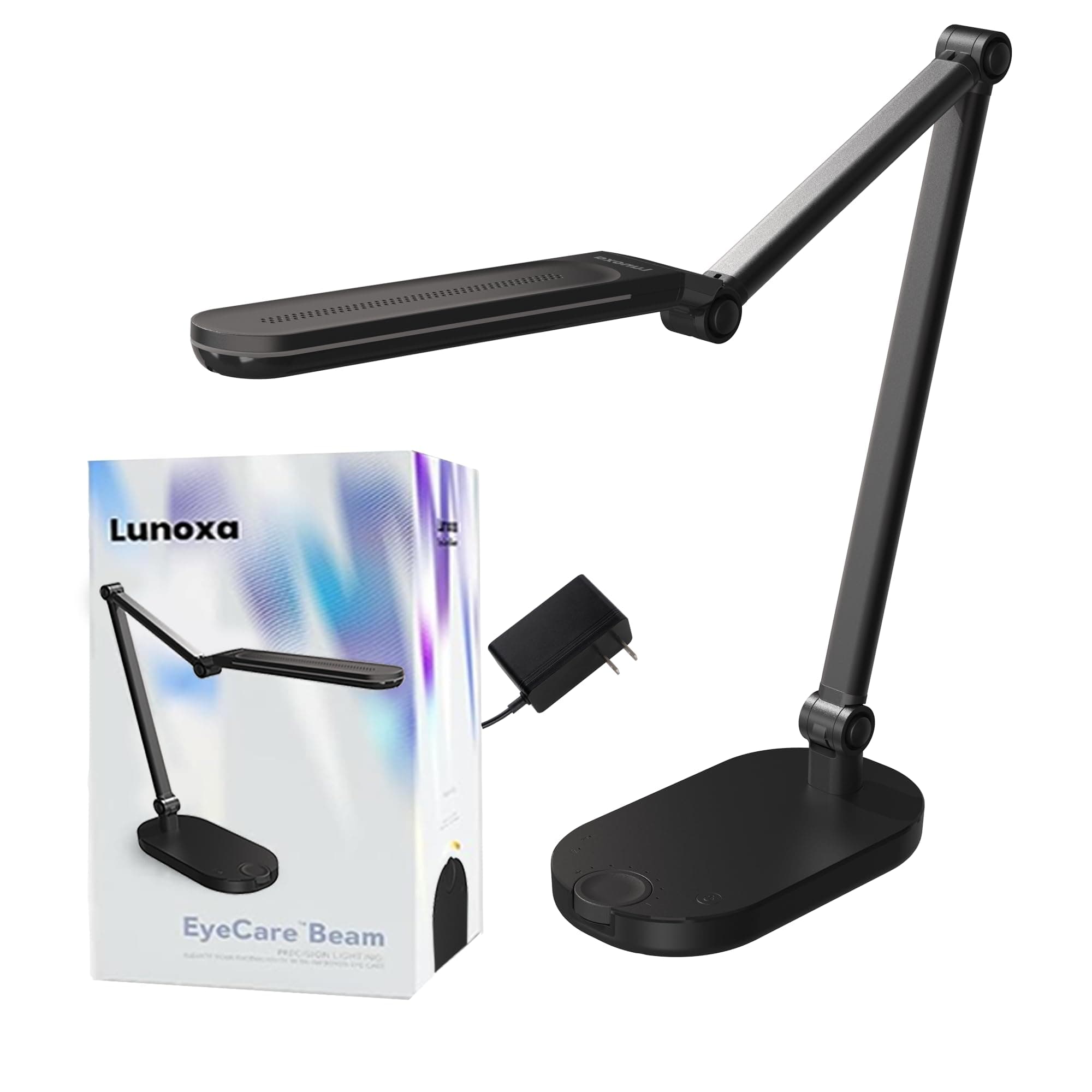 Eyecare Beam LED Desk Lamp / 3M Polarizing Light Filter Flcker-Free Eye Care Table Lamp/Anti-Bluelight & UV Light Shield Dimmable Reading Lamp (Black)