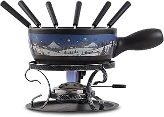 Swiss Fondue Set for Party - 2L Large Capacity Ceramic Fondue Pot Melting Cheese, Chocolate, 6 Fondue Forks, Fondue Party, Wedding Gifts (Alpine Twilight)