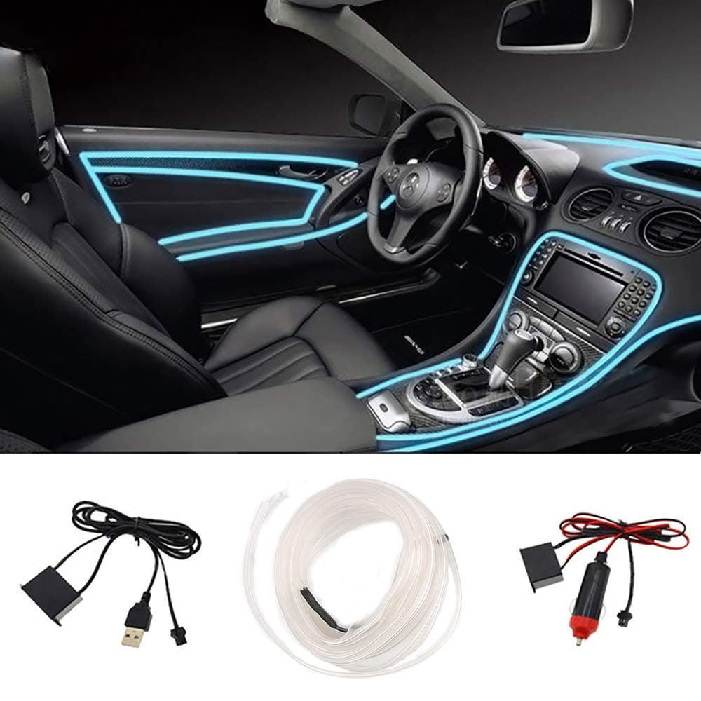 STYLINGCAR LED Strips Lights 12V Interior Car Light with USB and Cigarette Lighter Adapter (Ice Blue)