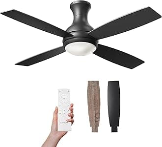 Consciot52 inch Ceiling Fan With Lights, Modern Black Ceiling Fan, Remote Control, Quiet Reversible DC Motor, Flush Mount, Dimmable 3CCT LED Light, Double Finish Blade, For Indoor Bedroom Living Room