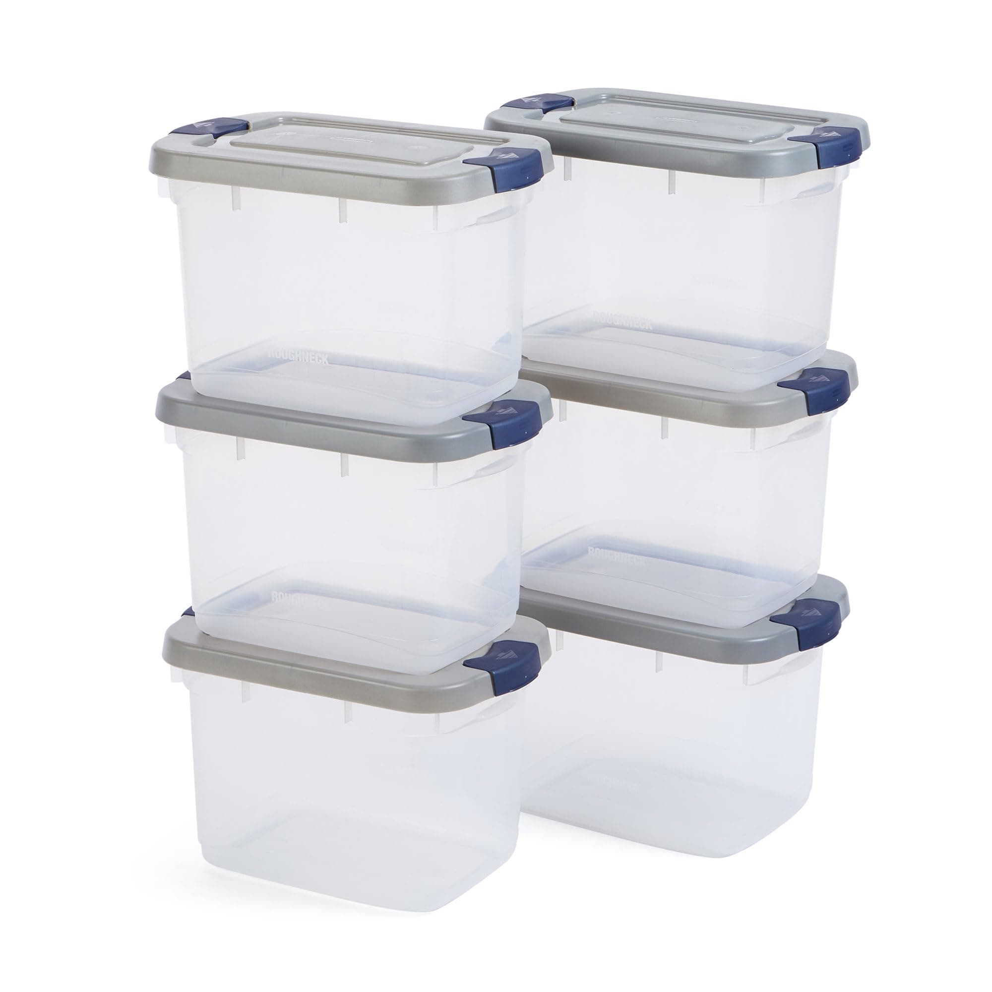 Rubbermaid Rough Neck Clear 19 Quart/4.75 Gallon Storage Containers (6 Pack) with Snap-fit Grey Lids - View Bases, Sturdy and Stackable, Perfect for Storage and Organization