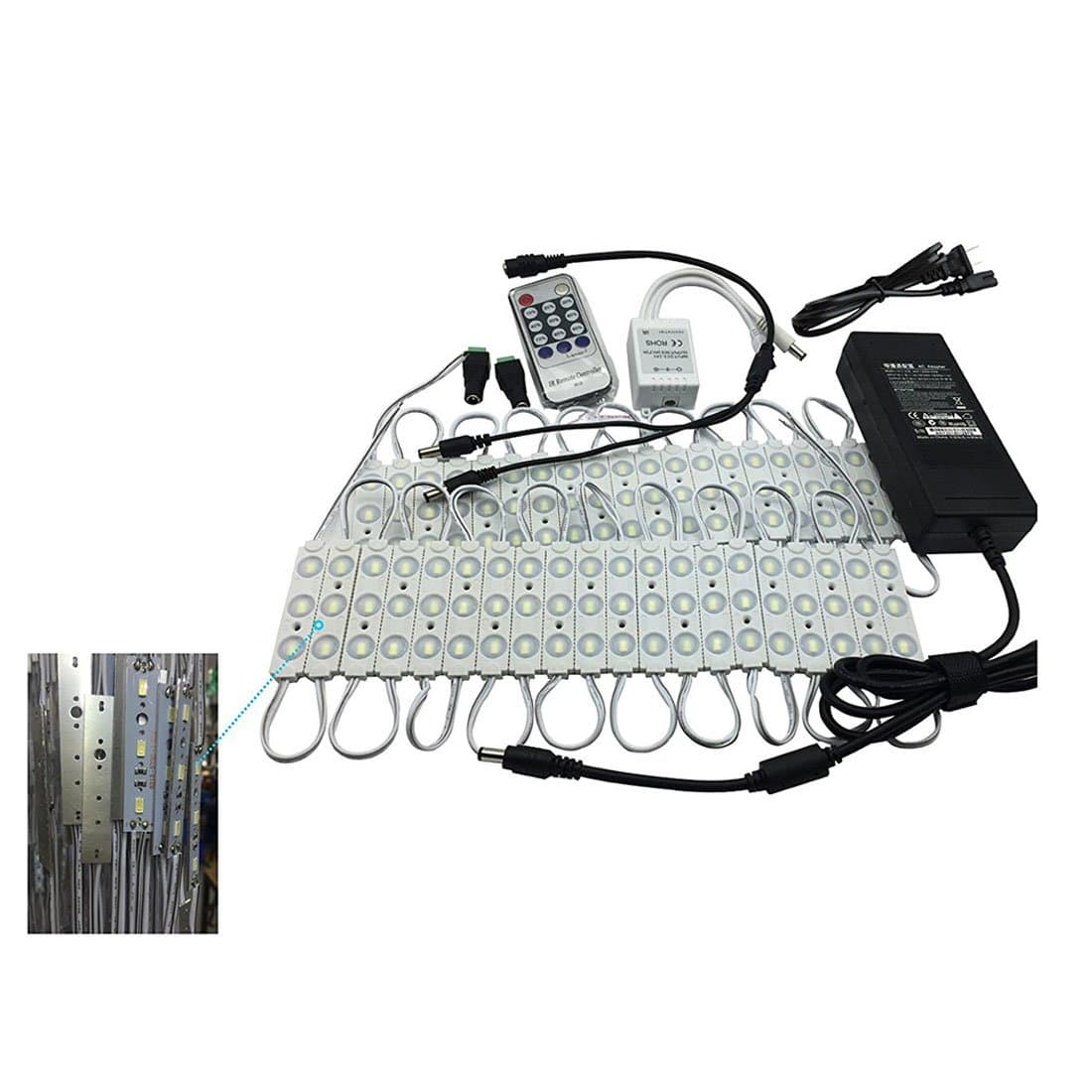 21Feet 12v Storefront Led Lights, Dimmable 5730 3 LED Module with LED Controller and 12v Power Supply, Pure White(Alluminum PCB,Waterproof)